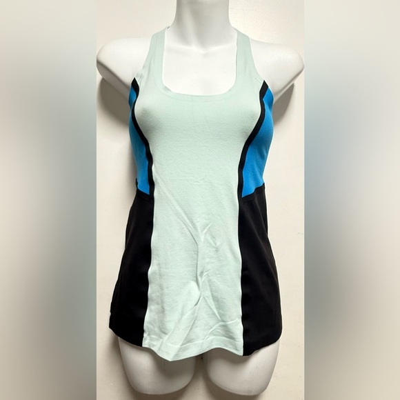 Lululemon Athletica Green Black Fitted Asymmetrical Tank Top - Picture 1 of 7